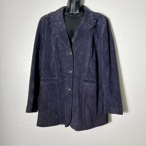 D & CO Plum Eggplant Suede Leather Single breast Blazer Jacket Coat Size L